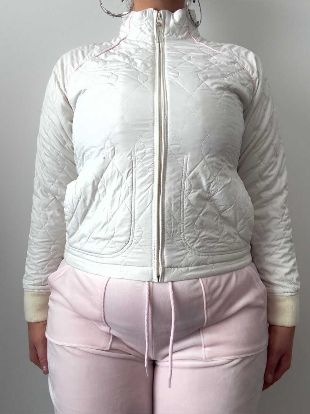 y2k white and baby pink jacket